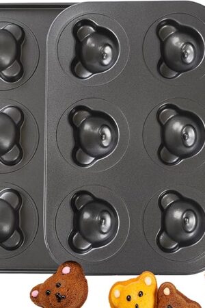 2 Pack Bear Shaped Muffin Pans, 6 Cavity Non-Stick Madeleine Mold Cake Pan, Mini Muffin for Edible Bear Cake Topper Decoration Shower Birthday Party Decorations