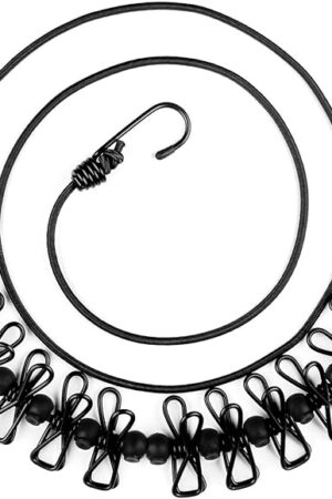 Clothesline Camping Essentials, Portable Retractable Clothesline with 12pcs Clothespins Outdoor Camping Accessories Travel and RV Essentials, Black