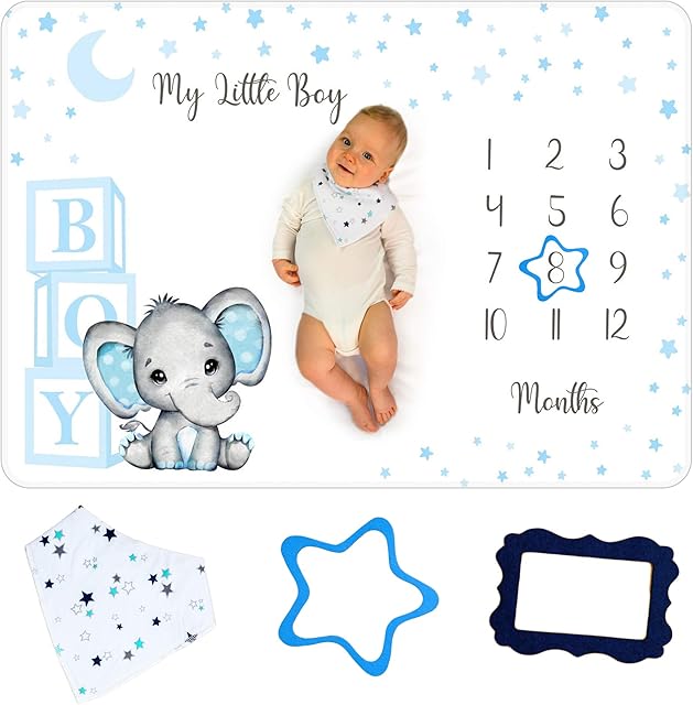 Monthly Milestone Blanket for Boy Fleece 2 Frames