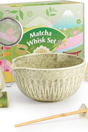 20Oz Matcha Whisk Set，7 Pcs Matcha Kit Includes Matcha Bowl, Whisk & Holder, Bamboo Scoop, Scoop Rest, Sifter & Tea Towel - Perfect for Matcha Tea Ceremony