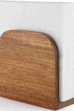 ALELION Acacia Wood Napkin Holder for Table, Wooden Upright Napkin Holders for Kitchen, Standing Napkin Dispenser for Kitchen Dining Room Party Cocktail Outdoor Use