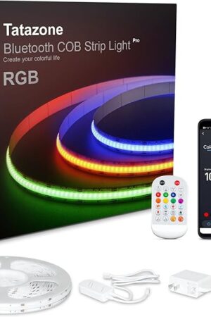 4.92ft Bluetooth RGB COB Led Strip Lights with Remote, Dimmable Smart App Led COB Light Strip, Color Changing Music Sync, Indoor RGB Led Lights for Bedroom, Home Decor, Party
