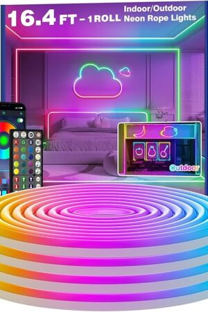 16.4Ft Neon Rope Lights,Flexible Led Rope Lights Control with App/Remote,Multiple Modes Music Sync Gaming RGB Led Neon Lights for Bedroom Outdoor