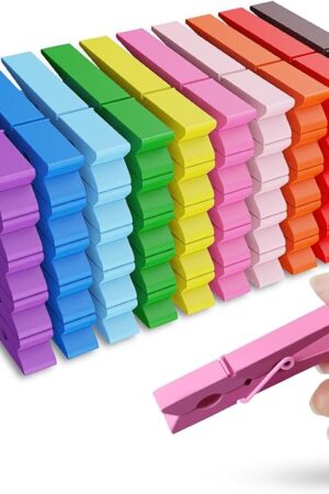 50PCS Colored Wooden Clothespins, 2.9inch 10 Color Clothes Pins for Clip Pictures Photos Decorative, Small Colorful Wood Decoration Closepins Clips,10 Color Each 5Pcs (Colored)