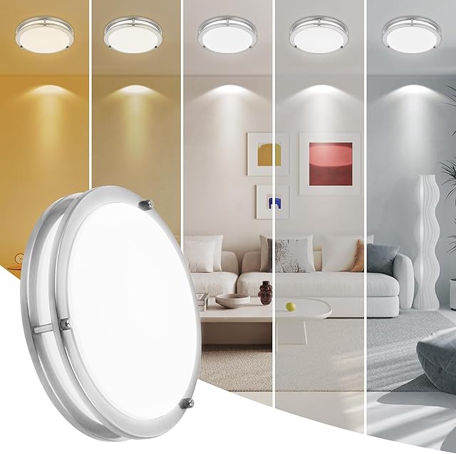 7.5 Inch Flush Mount Ceiling Light Fixture Brushed Nickel LED 12W 2700K/3000K/3500K/4000K/5000K