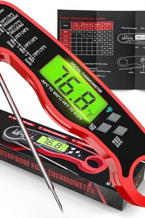 AWLKIM® Meat Thermometer Digital - Instant Read Waterproof Food Thermometer with Backlight for Cooking, Grill, Candy, Kitchen & Stocking Stuffers for Men - Red