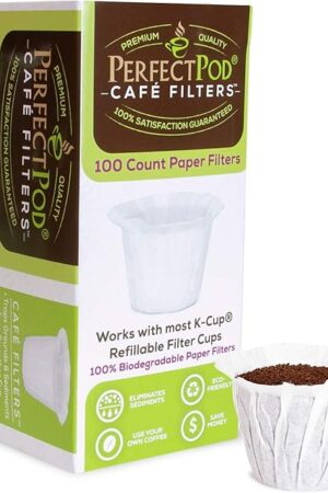 Cafe Filters Paper Liners for Reusable K Cup Coffee Pods by Perfect Pod - Fits All Brands, Compatible With All Refillable Capsules - Disposable Paper Filters (100-Ct)