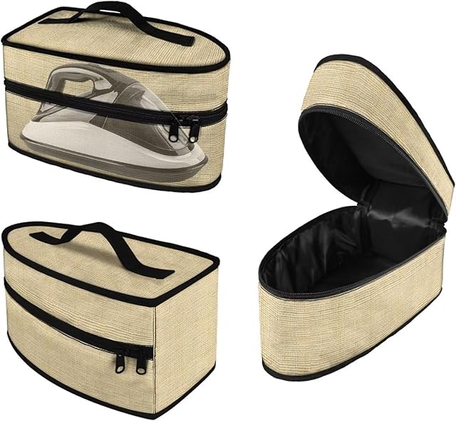 Brown Textured Print Dustproof Steam Iron Box Portable Steam Iron Case Travel Iron Organizer Lightweight Steamer Oganizer with Zipper Iron Accessories, Case Only