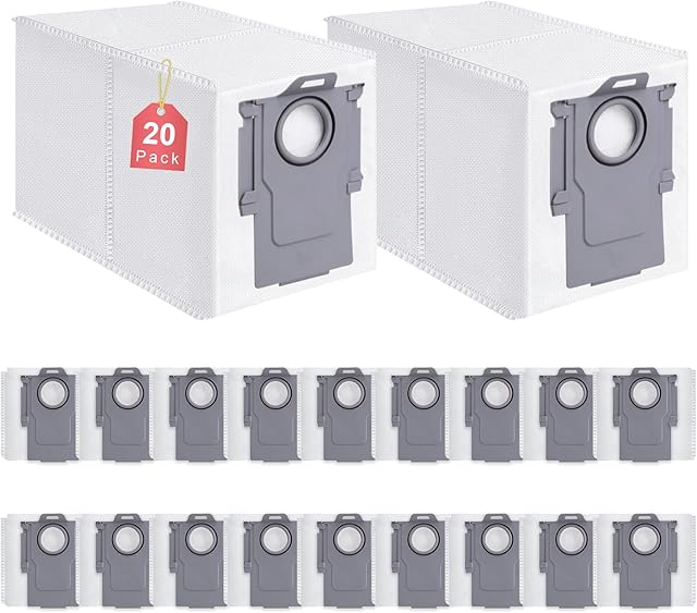 20 Pack Dust Bags for Roborock, Q revo, Qrevo S, Qrevo Plus, Qrevo Master, S8 MaxV/MaxV Ultra, Saros 10/10R, Replacement Vacuum Bags for Qrevo Pro, Qrevo MaxV/Pro/Curv Cleaner, 3.0L Large Capacity