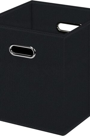 Black Foldable Storage Cubes Bins , Fabric Storage Box Cubes Organizer Baskets with Dual Handles for Home Organizer (Black)