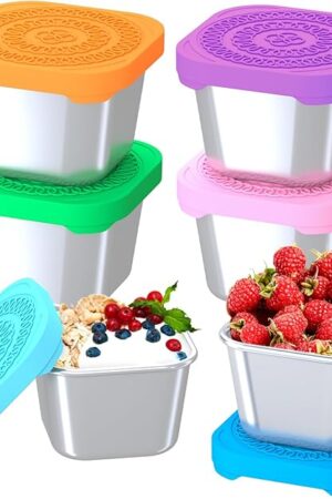 6Pack 6oz Stainless Steel Snack Containers for Kids, Leak Proof Small Food Storage Container with Silicone Lid, Easy Open Leak Proof Stainless Steel Food Storage Containers with Silicone Lids