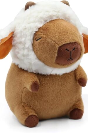 Capybara Plush, Cute Capybara Plush Toy Wear Removable Lamb Hat, Kawaii Soft Capybara Plushie Pillow, 14 inch Capybara Stuffed Animal Hugging Plushy Gifts for Kids Adults (Medium)
