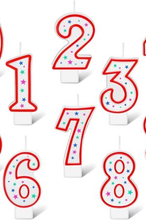 10 Pieces Birthday Number Candles Polka Dot Colorful 0-9 Cake Candles for Birthday Wedding Anniversary Reunions Theme Party Decoration(Red)