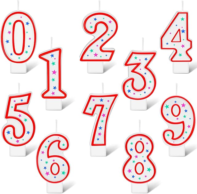 10 Pieces Birthday Number Candles Polka Dot Colorful 0-9 Cake Candles for Birthday Wedding Anniversary Reunions Theme Party Decoration(Red)