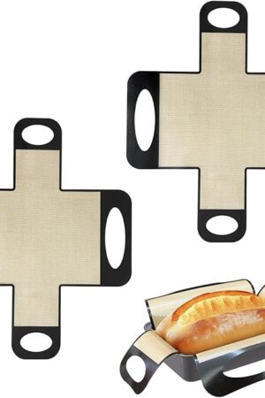 2Pcs Silicone Bread Loaf Pan Liner, Reusable Silicone Bread Sling Mat, Food-Grade Bread Baking Mat with 4 Handles, Non Stick, Easy to Clean, Bread Transfer Tool for Baking Cooking