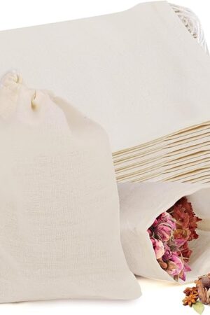 30 Pcs Natural Cotton Spice Bags for Cooking, 4x3 Inch Unbleached Reusable Tea Bags, Muslin Drawstring Cheese Cloth for Straining Soup, Herb Sachet Bag (30, 4x3 Inch)