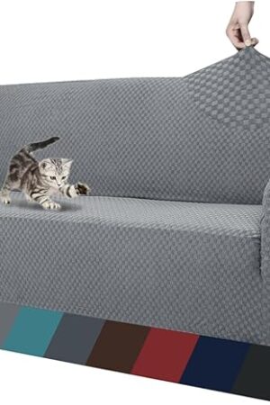 ZNSAYOTX 1 Piece Jacquard Couch Covers for 3 Cushion Couch Living Room High Stretch Sofa Cover Pets Dogs Friendly Anti Slip Thickened Slipcovers Furniture Protector (Sofa, Light Grey)