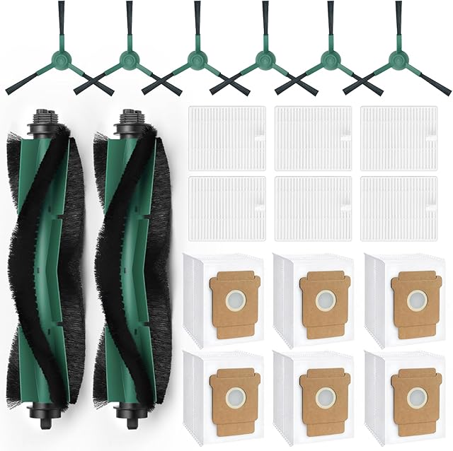 20 Pack Q0520 Replacement Parts for iRobot Roomba Vacuum 2 Essential Robot, Essential Vac 2 Robot 104/Q0520/Q052/105 Vac/105 Combo, 2 Roller Brush, 6 Side Brushes, 6 HEPA Filters, 6 Dust Bags