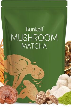 Bunkell Mushroom Matcha, Adaptogenic 6 Mushrooms Mix with Japanese Matcha | for Energy, Focus & Immune Support | Ceremonial Powder Blend | with Lion's Mane, Reishi, Cordyceps & Shiitake | 30 Servings, 1 Pack