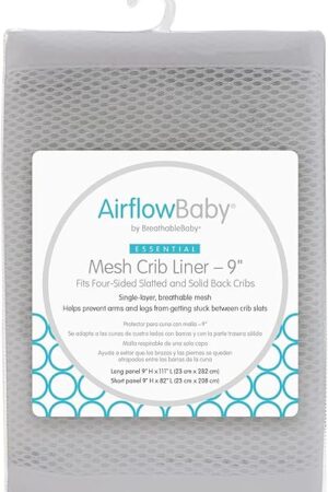Breathable Mesh Liner for Full-Size Cribs, 9" H (23cm) Essential 2mm Mesh, White (Size 4FS Covers 3 or 4 Sides)