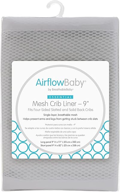 Breathable Mesh Liner for Full-Size Cribs, 9" H (23cm) Essential 2mm Mesh, White (Size 4FS Covers 3 or 4 Sides)