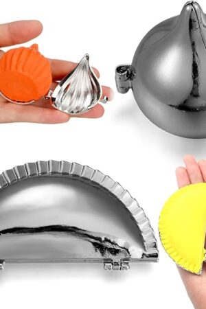 2 Pieces Modak Mould Metal Modak Sacha Arancini Gujiya Maker Mold Indian Small and Medium 2 Fold Easy Gujia Mould Indian Return Gifts for Pooja, Ganpati, Diwali, Dasra(3.94inch，1.97 Inch)