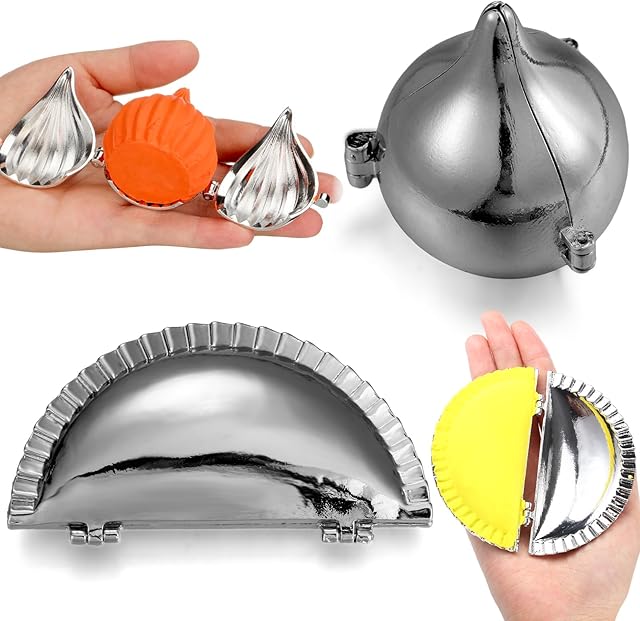 2 Pieces Modak Mould Metal Modak Sacha Arancini Gujiya Maker Mold Indian Small and Medium 2 Fold Easy Gujia Mould Indian Return Gifts for Pooja, Ganpati, Diwali, Dasra(3.94inch,1.97 Inch)