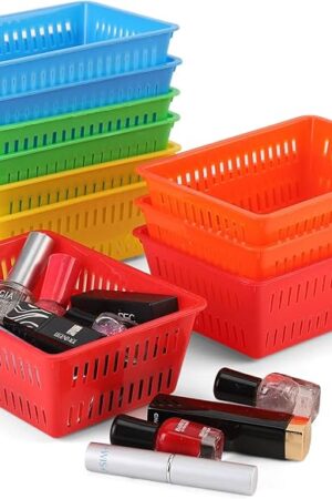 10 Pack Mini Storage Baskets Bins, Plastic Organizer Basket, Colorful Shelf and Desk Make-up Storage Crate Organizing Containers, Ideal for Home Classroom Office Organization. 6.1"L x 4.5"W x 2.4"H