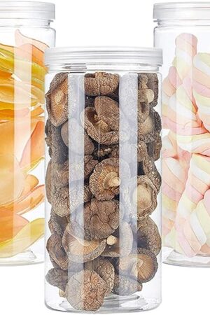 3 PCS 46OZ/1360ml Clear Plastic Round Storage Jars,Empty Plastic Jars with Lids,Clear Plastic Storage Jars with Screw on Lids for Dry goods,Noodles,Spices and More