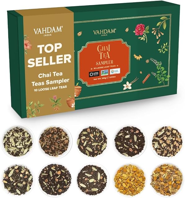 VAHDAM Assorted Chai Loose Leaf Tea Gift Set (10 Flavors) | Gift Ideas for Women & Men | Resealable Ziplock Pouch | Indian Exotic Chai Tea Blends | Gifts for Him/Her