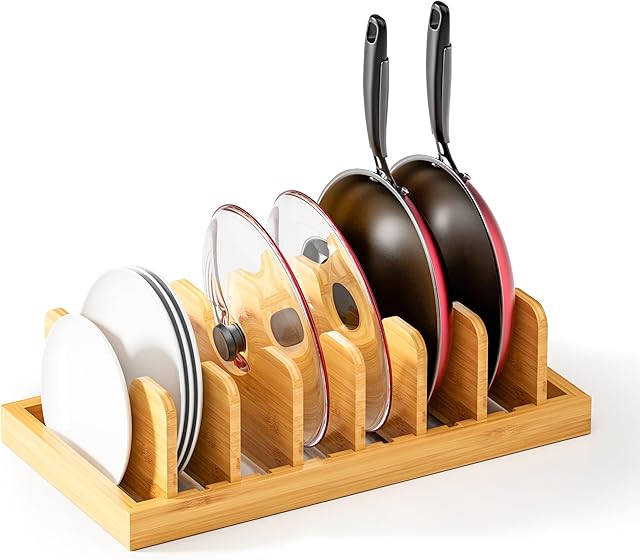 Bamboo Pot Lid Organizer Drawer Organizer