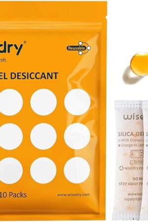 wisedry 50 Gram [10 Packs] Silica Gel Packets Microwave Fast Reactivate Desiccan Packs with Indicating Beads
