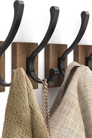 Wood Wall Hooks for Hanging - 4 Pack Hooks Wall Mounted, Wooden Rustic Farmhouse Heavy Duty Towel Hooks, Hooks for Coats, Towel, Hat, Keys, Purse, Bag and Robe