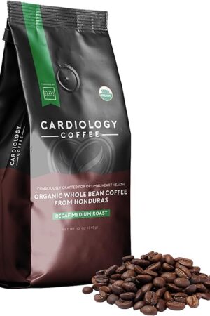 Cardiology Coffee – Decaf Coffee Beans – USDA Certified 12oz Premium Whole Bean Coffee Medium Roast – Decaf Espresso Beans with Swiss Water Decaf and Antioxidant Benefits – Heart Healthy Lifestyle