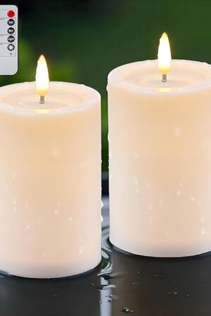 3"x4" Outdoor Waterproof Flameless Candles with Remote and Timers, LED Candles, Battery Operated Candles, Electric Fake Pillar Candles for Patio, Porch, and Lanterns Decor (Ivory)