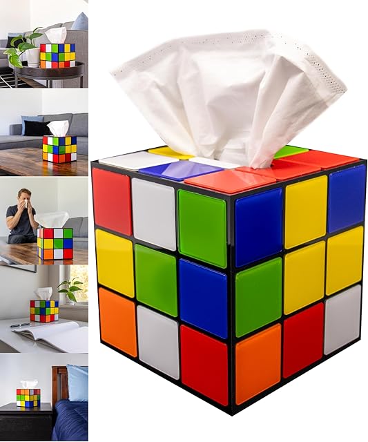 Magic Cube Tissue Box Cover | Retro Home Decor | Funky Furniture | Magnetic Bottom Lid | Fun House 80's Home Decor | Funny Tissue Box Cover