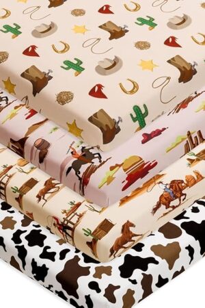 4 Pack Western Cowboy Crib Sheets Neutral Fitted
