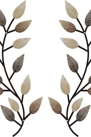 Zhengmy 2 Pieces Metal Tree Leaf Wall Decor Vine Olive Branch Leaf Wall Art Living Room, Hallway Wall Decor Outdoor Decoration(Vintage Brown)