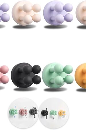 8Pcs Silicone Toothbrush Holders for Bathrooms,Waterproof Self Adhesive Multifunctional Hook for Hanging Towel Key Plug Cable for Bathroom Kitchen Living Room Office 6 Colors