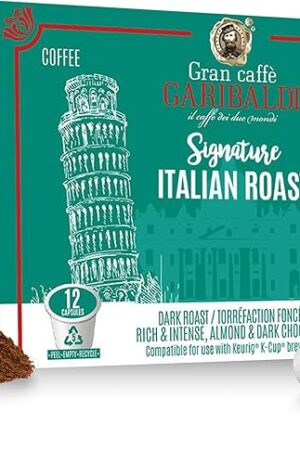 Caffè Garibaldi Italian Roast Coffee Pods, Single-Serve Capsules for Keurig K-Cup Brewers with 100% Arabica Blend, Single Serve Cups for Coffee Makers, Recyclable 12 Count K-Pods - Dark Roast