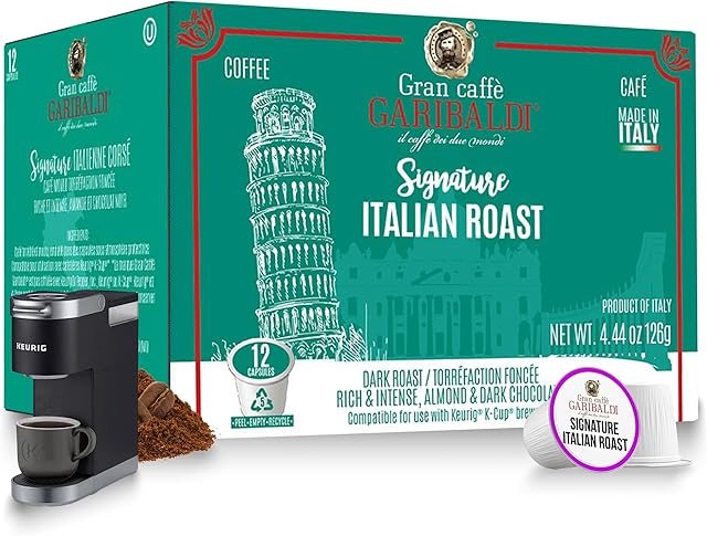 Caffè Garibaldi Italian Roast Coffee Pods, Single-Serve Capsules for Keurig K-Cup Brewers with 100% Arabica Blend, Single Serve Cups for Coffee Makers, Recyclable 12 Count K-Pods - Dark Roast