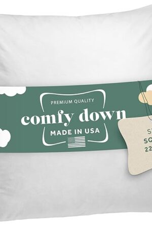 22X22 Decorative Throw Pillow Insert, Down and Feathers Fill, 100% Cotton Cover 233 Thread Count, Square Pillow Insert - Made in USA (Single)