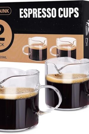 2 PACK Espresso Cups, 4 OZ Double Spouts with Handle | Double Spouts | Clear Glass | Milk Cup