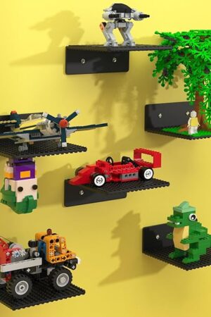 BlissBox 6-Pack Floating Shelves for Wall Compatible with Lego Building Bricks, 5x5.5inch Dual‑Sided 16x17 Studs for Toy Brick Storage and Display, ABS Display Shelves for Room Decor, Black