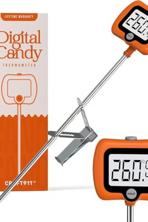 Digital Candy Thermometer with Pot Clip, Instant Read Kitchen Thermometer for Cooking, Baking, and Candy Making – 10" Stainless Steel Probe, LCD Display, Essential Baking Tool