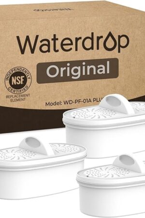 [Original] Waterdrop Filter Replacement for All Waterdrop Pitcher Filtration System, WD-PF-01A Plus, Reduces PFAS, PFOA/PFOS, Chlorine, Last Up to 3 Months or 200 Gallons (Pack of 3)