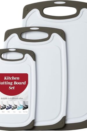 Cutting Boards for Kitchen - BPA-Free Chopping Board - Different Sizes & Non Slip Handles - Reversible, Large Cutting Board Set - Unique Gifts for Cooks Who Have Everything - 3-Pack Gray