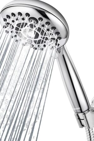 6 Spray Modes High Pressure Handheld Showerhead Set Upgraded 5 Inches Shower Head with Handheld Spray Premium Chrome Handheld Shower Head 60 Inches Stainless Steel Hose-1-Min Install