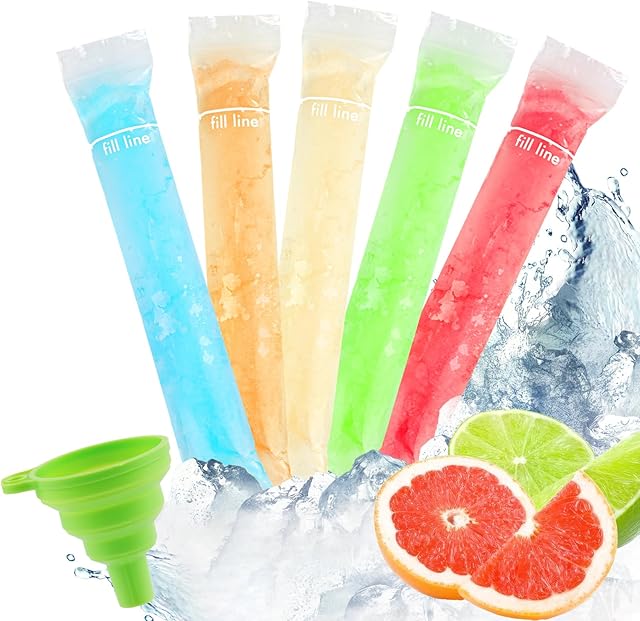 150 Disposable Popsicle Mold Bags, 11" x 2" BPA-Free Freezer Tubes with Zip Seals and Funnel, Ideal for Ice Pops, Yogurt, Juice, Smoothies, Healthy Snacks