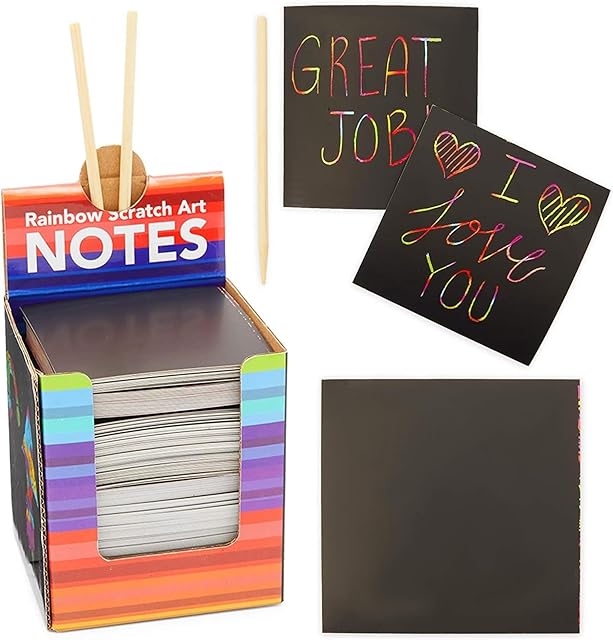The Bright Creations Rainbow Scratch Off Notes with 2 Wood Styluses Sticks (3.5 in, 300 Sheets) - Rainbow Scratch Notes